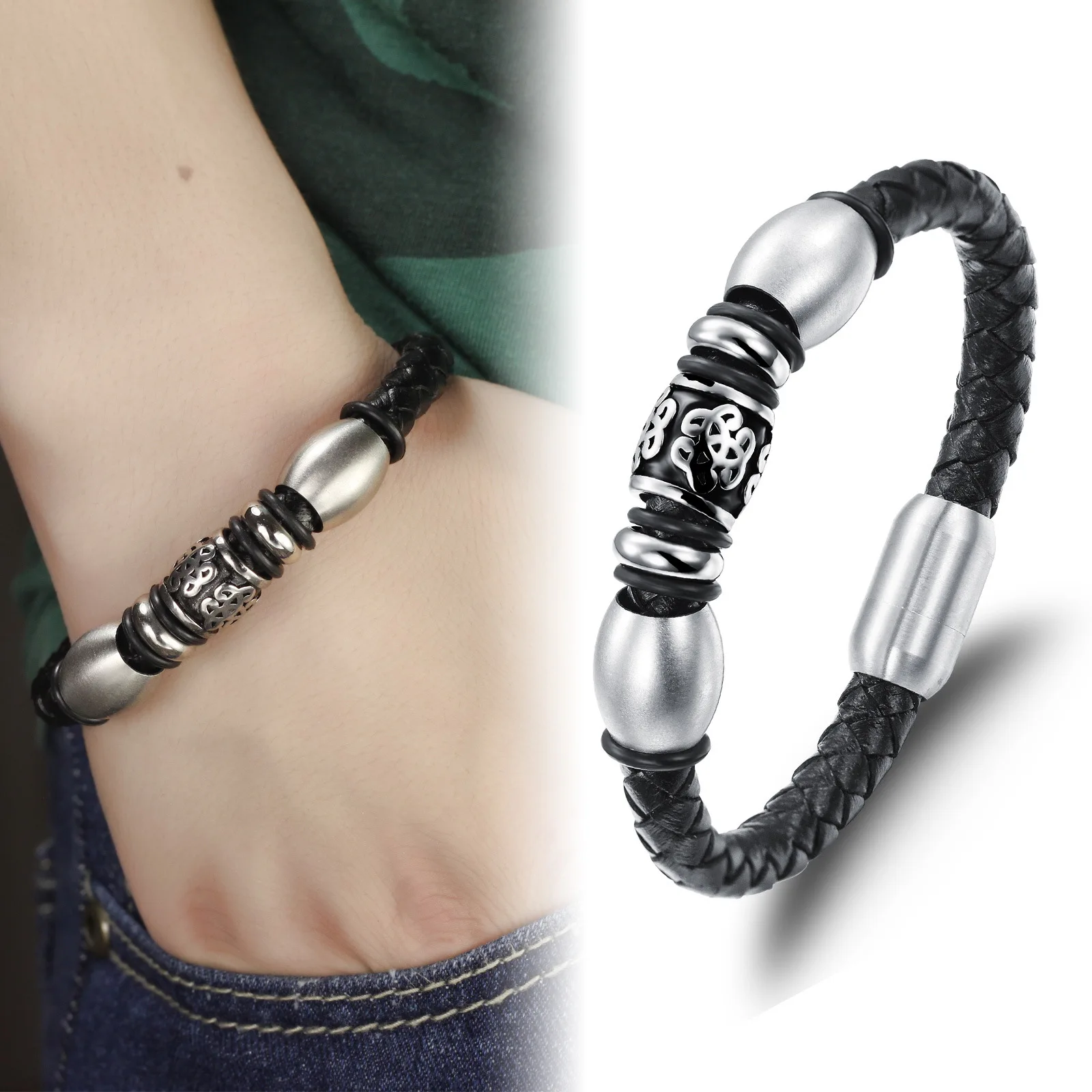 Punk rock style bracelet, engraved Chinese knot bracelet, buckle