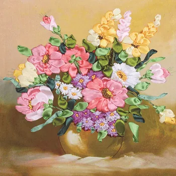 

45X48cm Vase Series DIY 3d Cross Stitch Kit Needlework Unfinished Ribbon Embroidery Painting Stitching Craft Gift Wall Painting