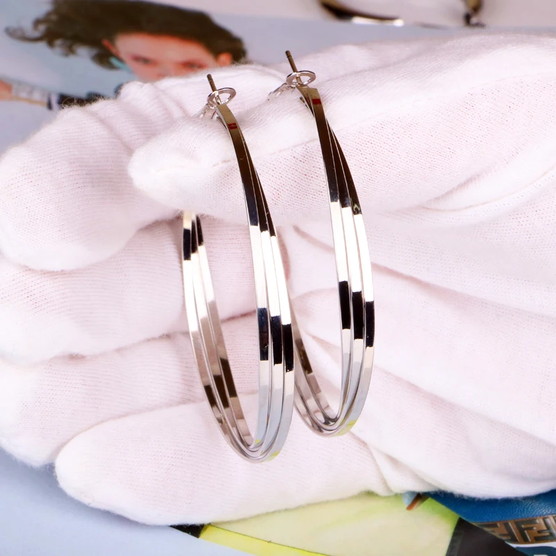 

Gold Silver color Large hoop Earrings for women High quality round 6 cm fashion Jewelry 2019