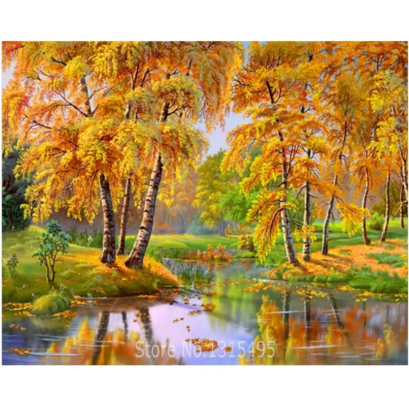 

5D Cross Stitch Diamond Painting Round Diamond Embroidery Nature Scenery Mosaic kit Rubik Cube Drill Full Picture Pastes E173