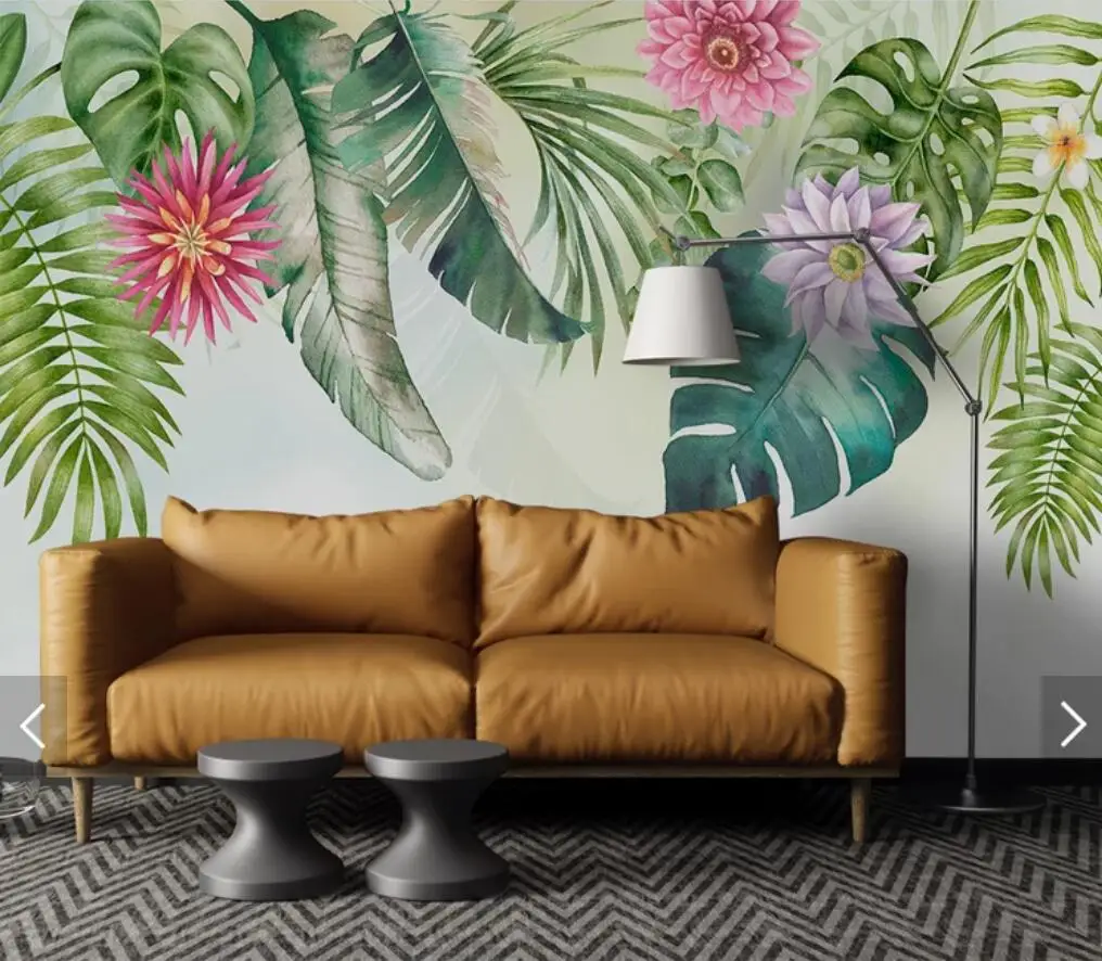 Европейские 3D тропические обои с цветочным принтом, Фреска с тропическим листом для гостиной, спальни, настенные декоративные обои на заказ