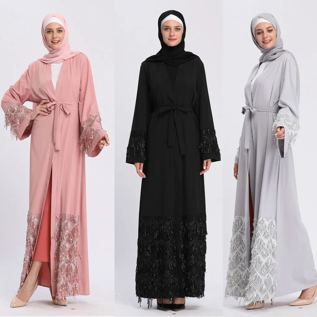

Muslim Dress 2019 Women Floral Printed Long Dress Robe Open Abaya Cardigan Dubai Robe Gown