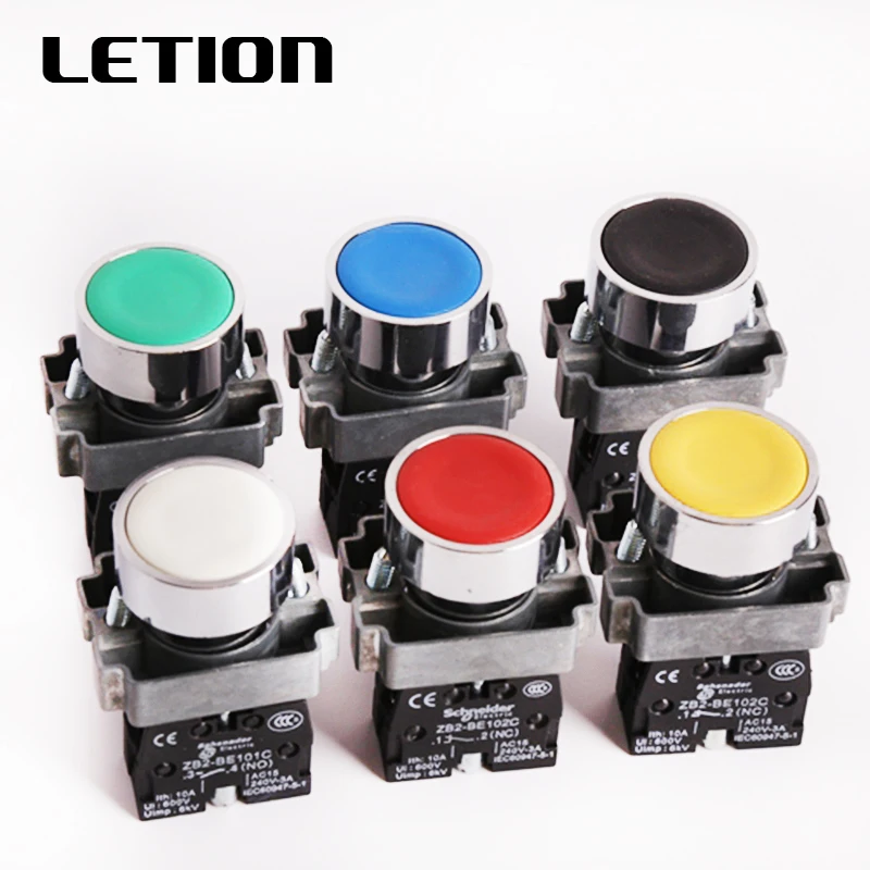 

22mm Momentary Push button switch with light 10A 240V~3A Circular Flat round Panel self-reset self-locking XB2-BA31 XB2-BA42
