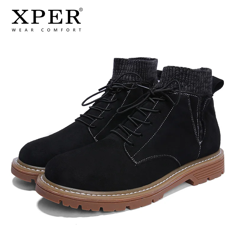 XPER/брендовые модные рабочие трендовые ботинки мужские повседневные осенне-зимние туфли-оксфорды коричневые сапоги мужские короткие удобные римские ботинки# XP049 - Цвет: XP049BL