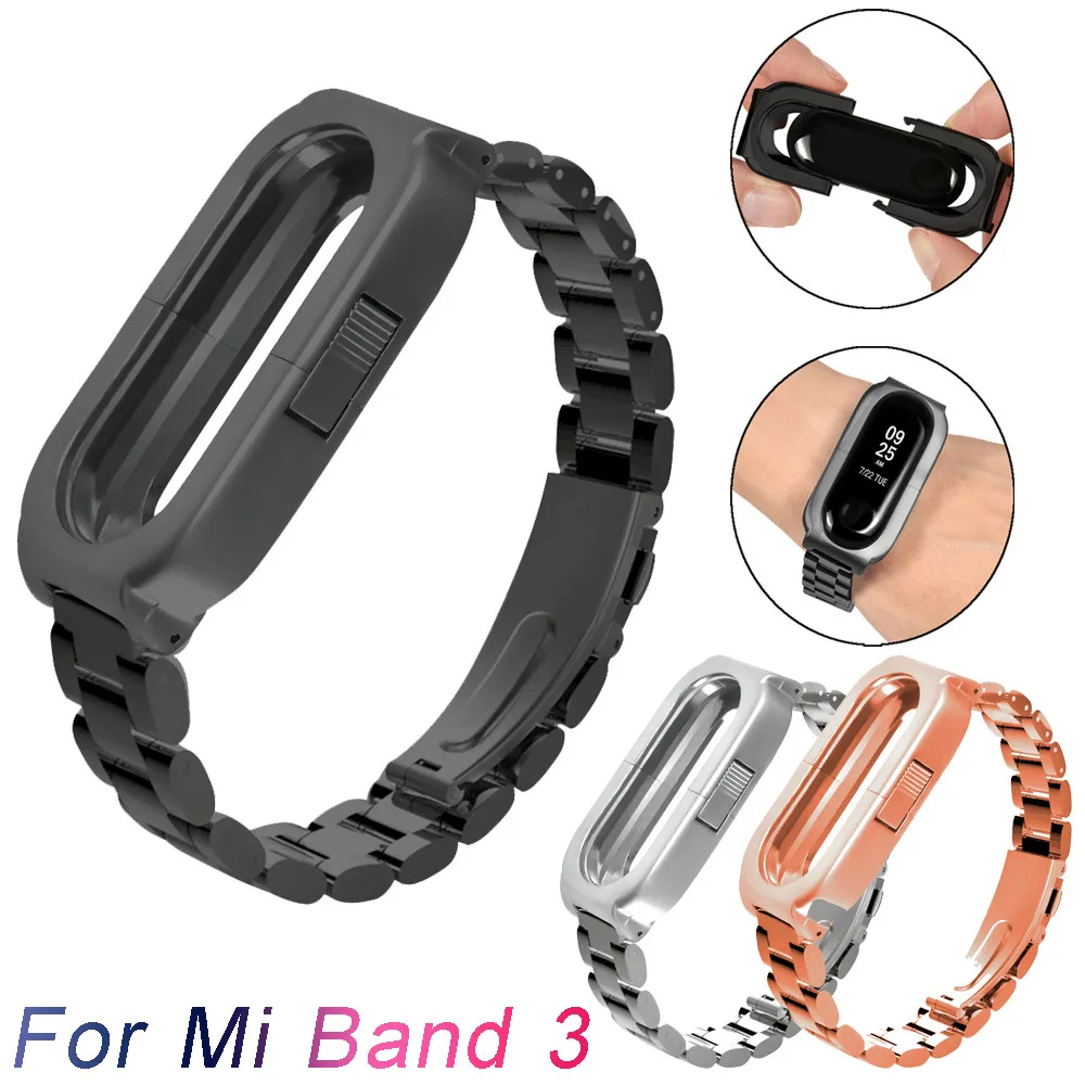 Watchband Stainless Steel Smart Watch Band Luxury Wrist Strap Metal Watch Band For Xiaomi Mi Band 3 Watchband Stainless Steel Smart Watch Band Luxury Wrist Strap Metal Watch Band For Xiaomi Mi Band 3
