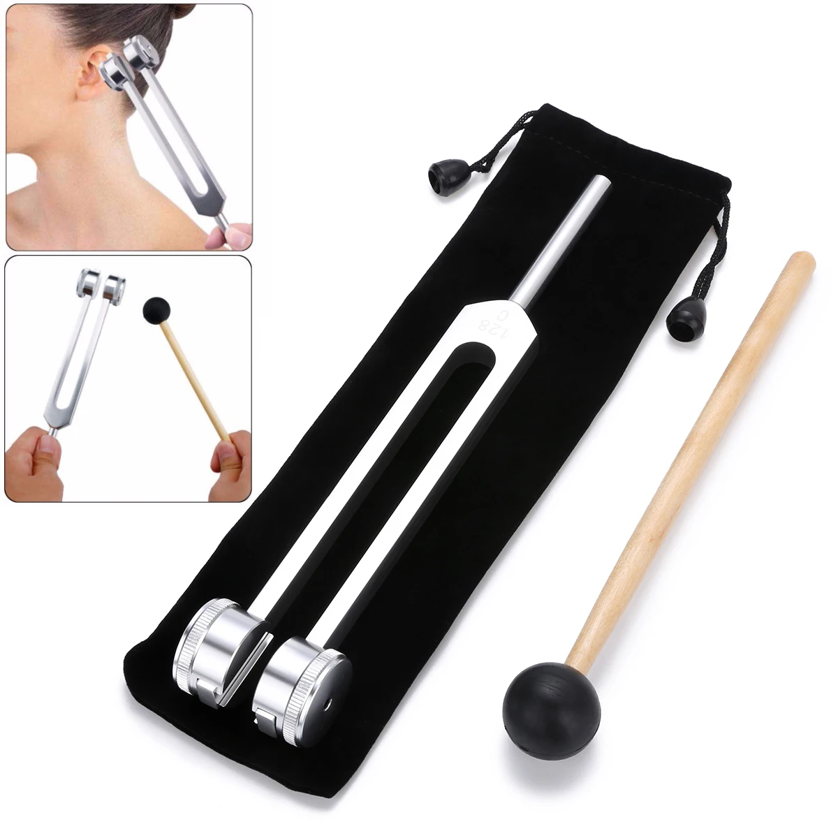 1 Set 128HZ Frequency Tuning Fork Medical Tuning Fork Chakra Hammer Ball Diagnostic Health Care Tool for Testing Patient Hearing