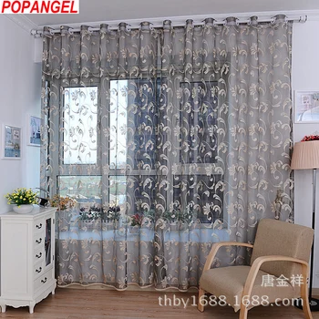 

Popangel New Fashion Jacquard Gray Voile Curtains For Living Room White Tulle For Joyous Window Ready Made Bathroom Sheer