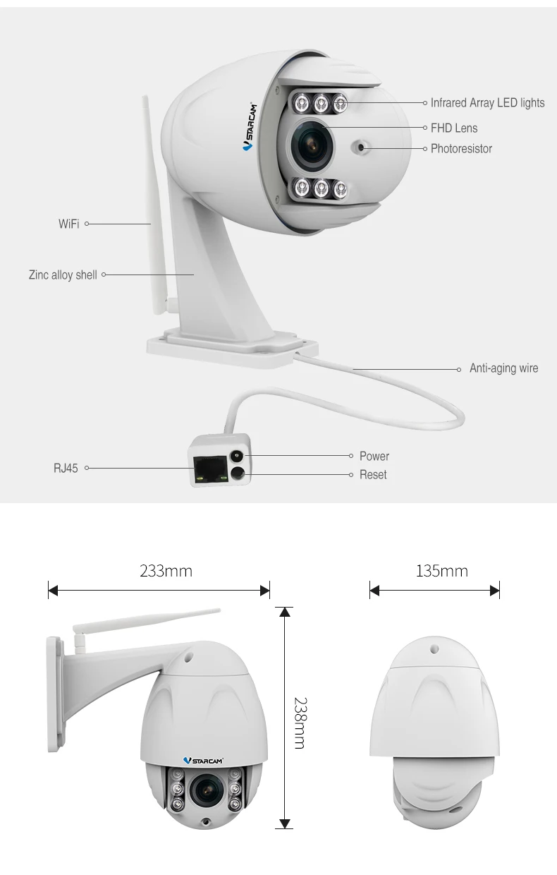 

VStarcam C34S-X4 PTZ Dome IP Camera Wifi Outdoor 1080P 2.0MP, HD 4X Zoom 3.3-12mm Len, Security Video Network Surveillance