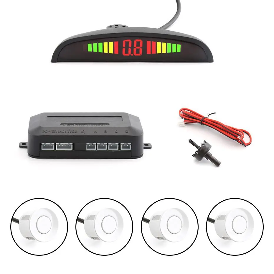 Автомобильный светодиодный Парктроник, 22 мм, сенсоры, подсветка, дисплей, реверс, резервный радар, монитор, система, Авто Парктроник, 12 В, черный, белый - Название цвета: Monitor 4 Sensor