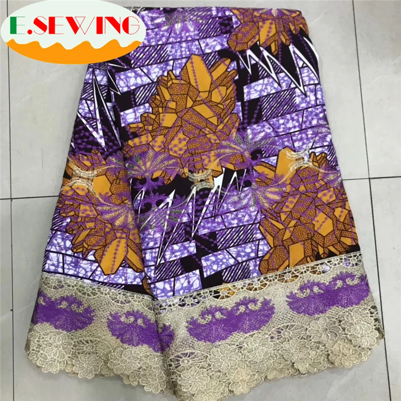 

Esewing Ankara African wax mix lace fabrics african wax fabrics with guipure lace 2019 high quality fabric dress 6yards/lot