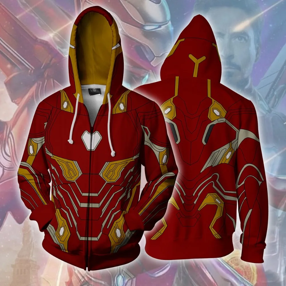 Iron Man Tony Stark costume men and women Iron Man Hoodies 3D Printed Sweatshirt zipper Cartoon hooded sweater Jackets Man Top