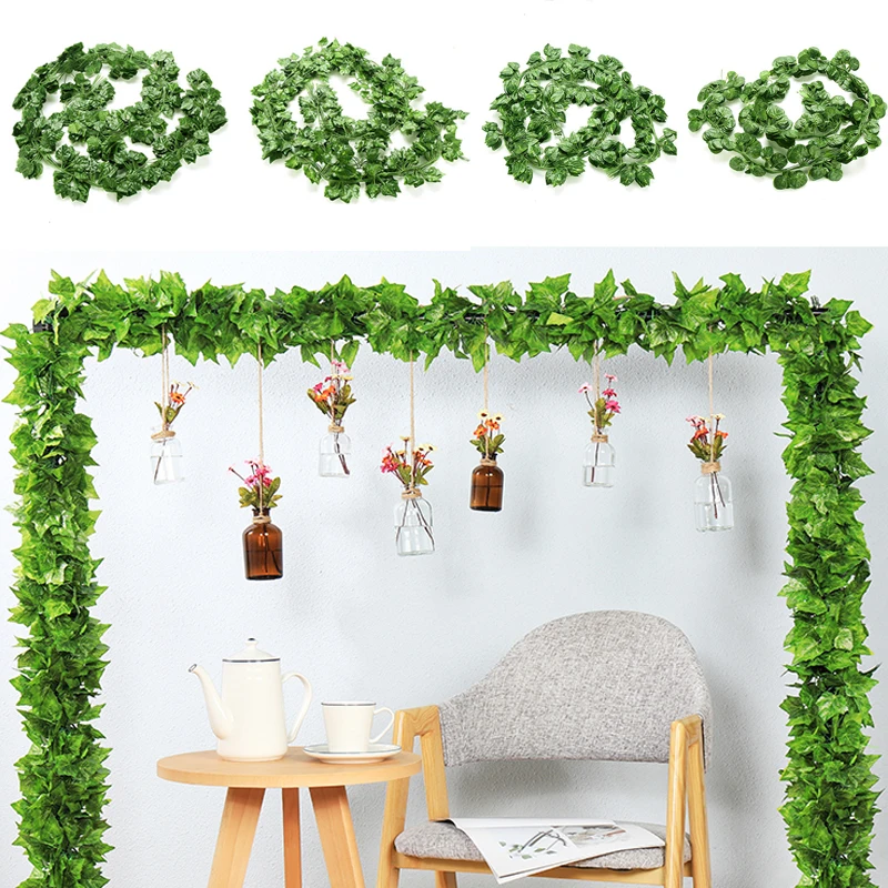 

200CM Artificial Rattan Ivy Grape Green Leaf Plastic Vine for Home Garden Decoration Garland Fake Plants