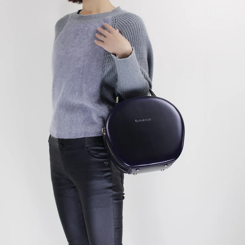  Stylish Women Handbag Genuine Leather Personalized Round Handbags 2019 Portable Shoulder Sling Bags