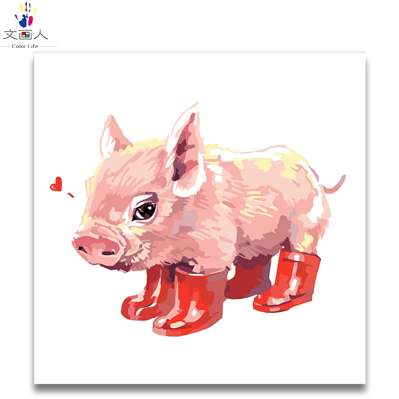 

Coloring by numbers Loving pig Wear red shoes charming expression Cute animals painting by numbers for Children's room decor