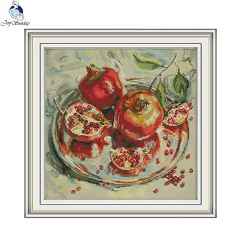 

Joy Sunday Pomegranate Pattern Counted DIY Hand Cross Stitch 11CT 14CT DMC Printed Cloth for Embroidery Home Decor Needlework