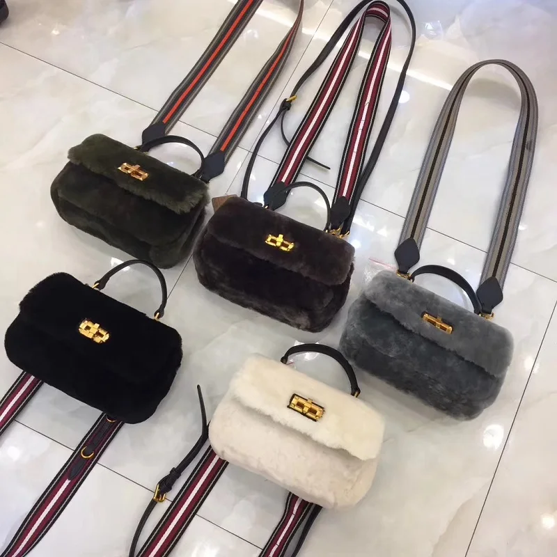

Fall Winter hotsale real sheep fur hair+genuine leather women shoulder bag tote warm handbags for girls bolsa feminina ladies