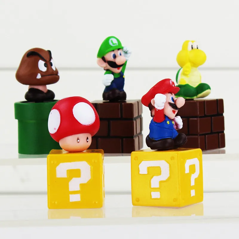 5 шт./лот Супер Марио Фигурки Луиджи Goomba koopa TROOPA Жаба гриб Кирпичи Модель