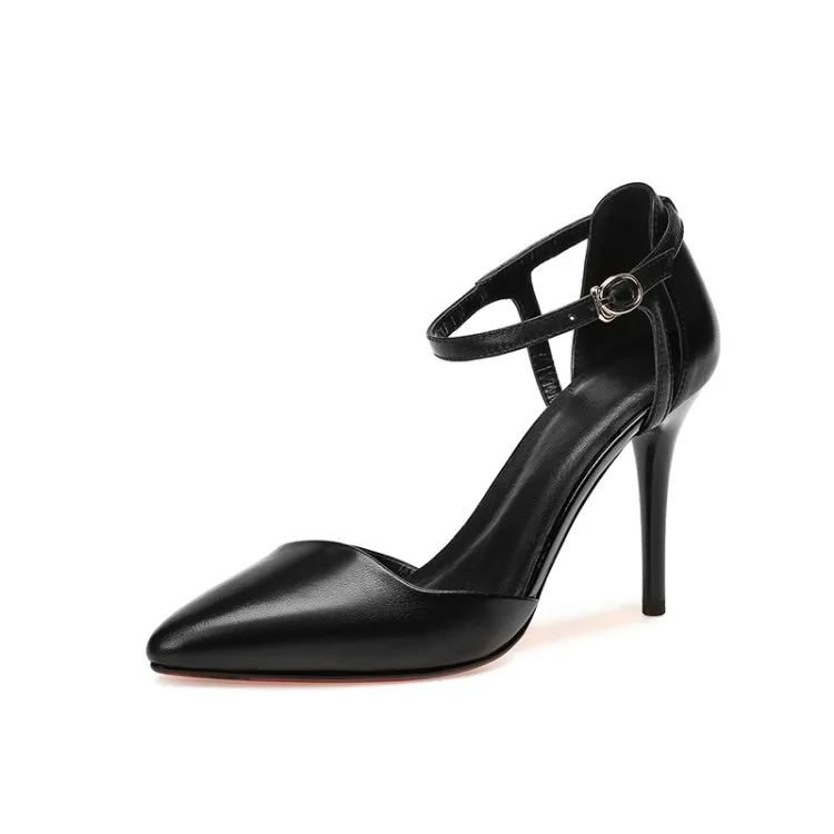 2018 Spring And Summer New Leather Solid Color Pointed Women's Shoes Ankle Straps With High Heels Pump M8F52 (8)