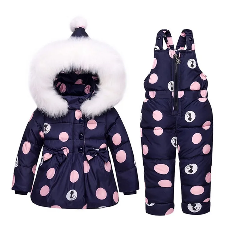 

Children Clothing Set Baby 80% White Duck Down Jacket+Jumpsuit Winter Faux Fur Snowsuit For Girls Kids Ski Suit Winter Overalls
