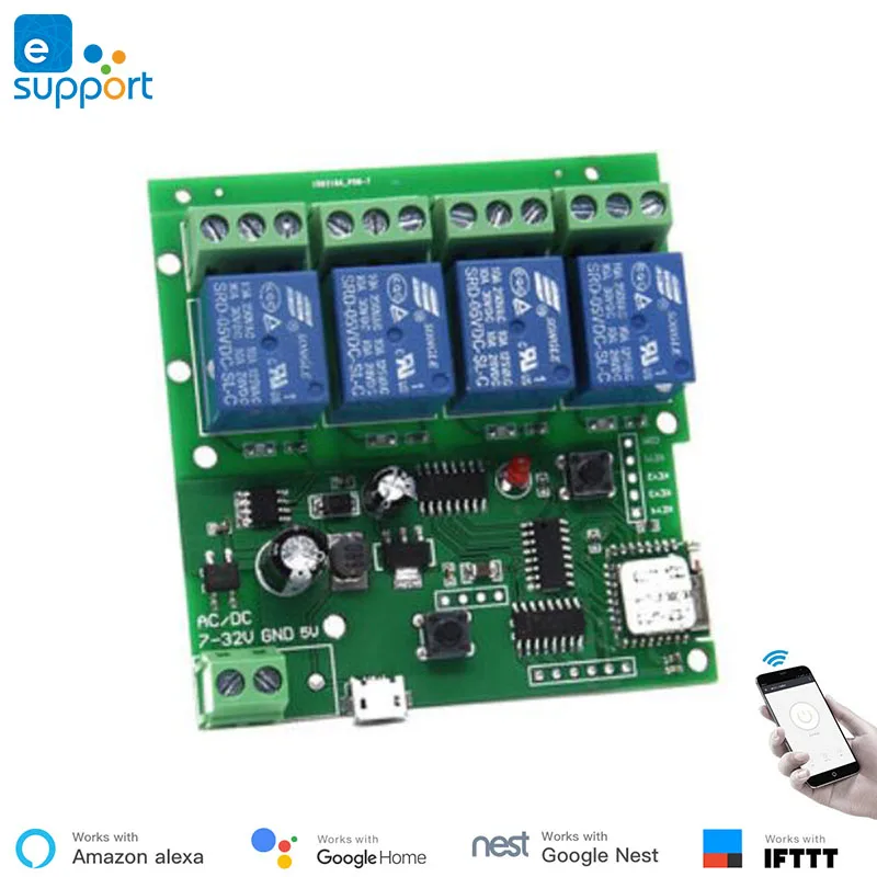 Ewelink умный USB DC5V/DC 7 V-32 V/AC 90-250 V 4 канала Интер-замок/автофиксацией/шаговым управлением/самозапирающийся wifi 4C переключатель «сделай сам» для умного дома