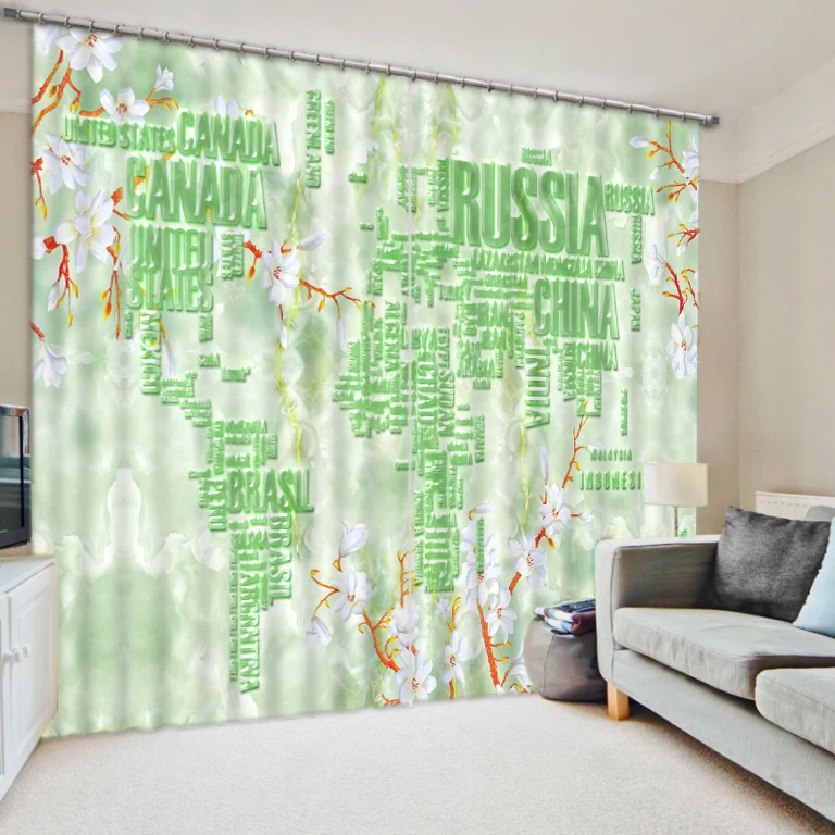 map curtains Scenery Beauty Digital Photo Printing Blackout 3D Curtains for Living Room Bedding Hotel | Дом и сад