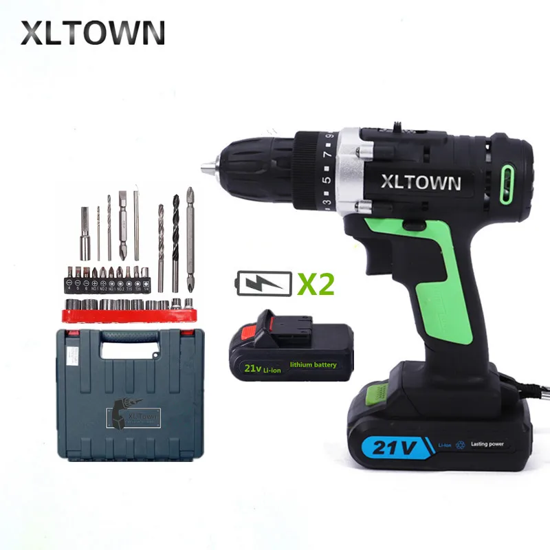 

XLTWON 21v cordless electric screwdriver with 2 battery lithium battery rechargeable Electric drill Household power tools