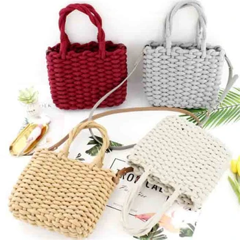 

fashion Summer Woven straw bag Bohemian Knitting hemp rope crochet bag Travel Ribbons Beach Handbags Crossbody Bags