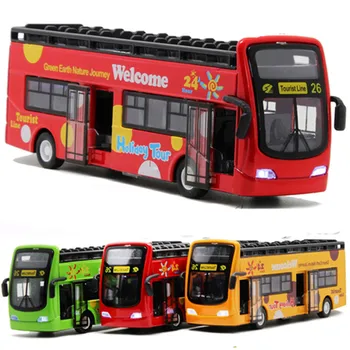 

Diecast Alloy and ABS car model double layer tourist bus Music light the door open Children city bus toy model with box boy gift