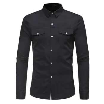 

Mens Shirts Casual Slim Fit Formal Shirts Long Sleeve Solid Color with Pockets Male Clothing Clothes High Quality S M L XL