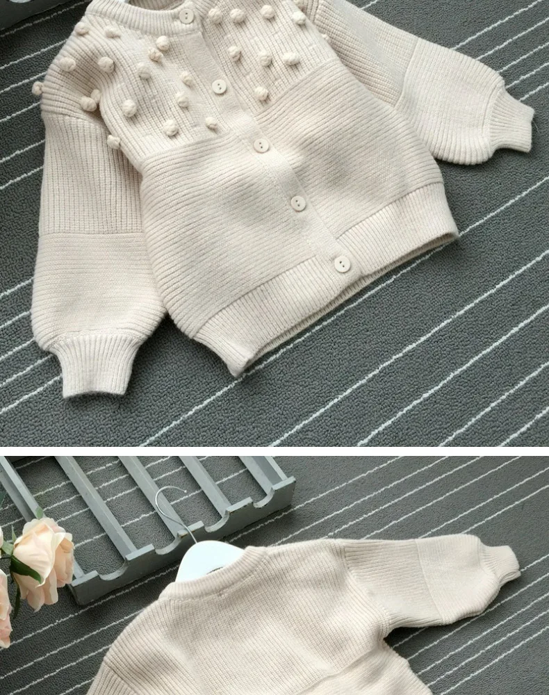 Модный осенний свитер ручной работы с шариками-пузырьками Теплый Вязаный Кардиган Куртка Детский свитер пальто зимние свитера для девочек детская одежда