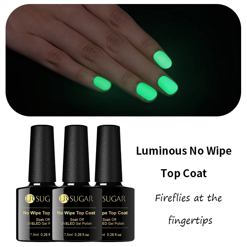 

UR SUGAR Luminous No Wipe Top Coat UV LED Gel Polish Soak Off Long-lasting Glow In The Dark Nail Gel Varnish Manicure Lacquer