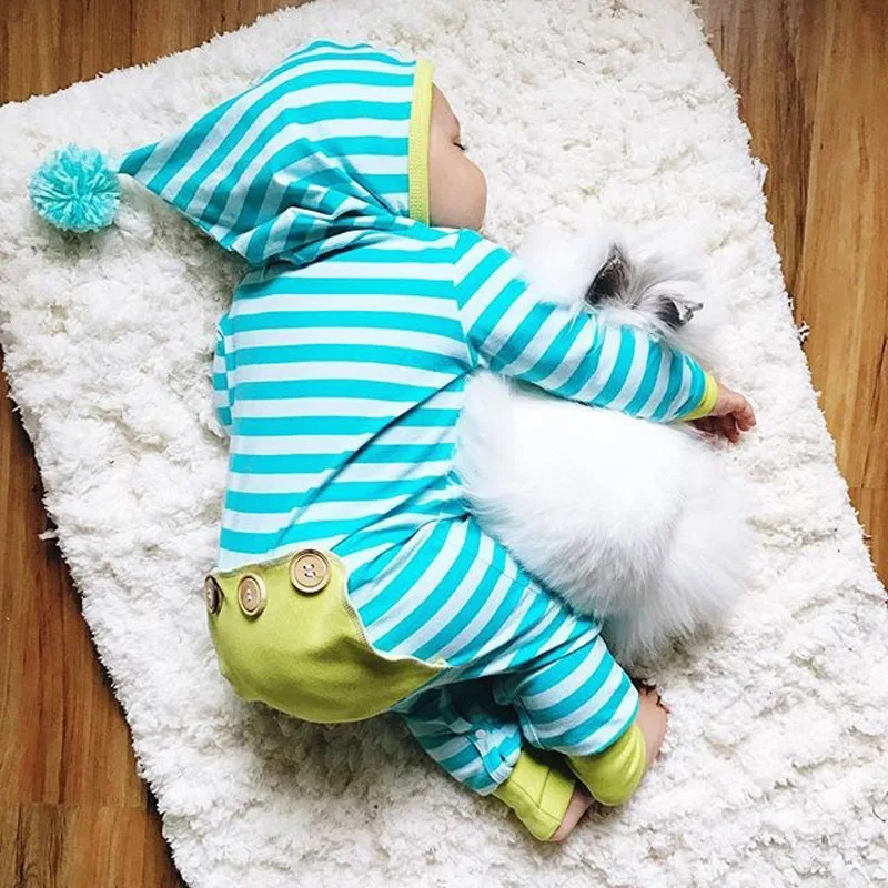 

Baby Romper Newborn Baby Boy Girl Clothes Striped Hooded Romper Infant Bebes Cotton Jumpsuit One Pieces Tracksuit Outfit