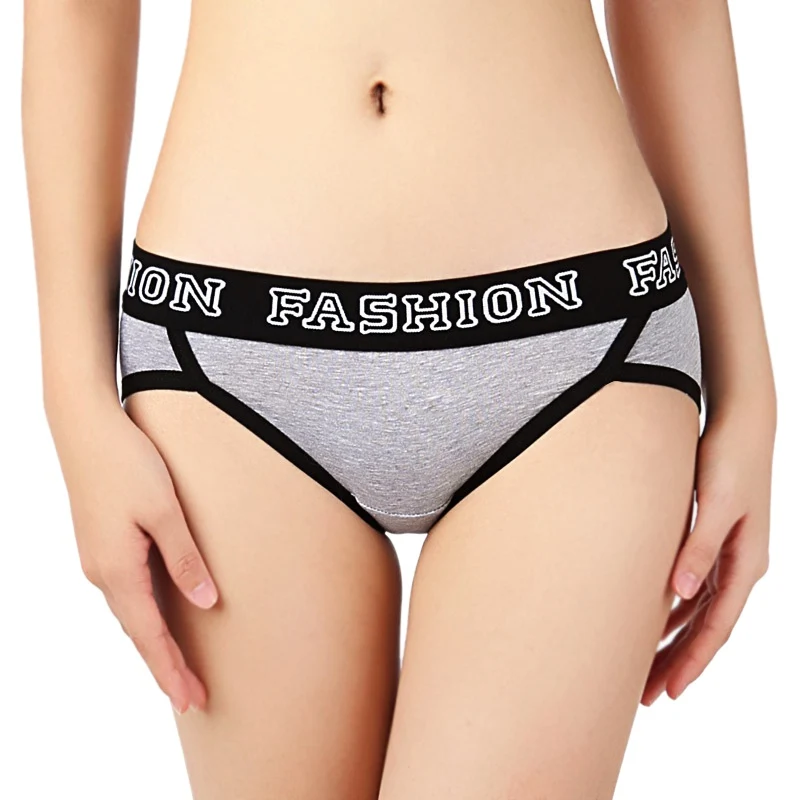 

Women Low Waist Briefs Letter Striped Contrast Color Panties Stitching Sports Bag Hip Wide Side Simple Underwear 2019 New