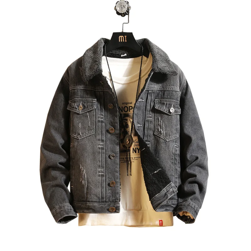 

2018 Men Jacket & Coat Trendy Warm Fleece Denim Jacket Man Winter Fashion Mens Jean Jacket Outwear Male Cowboy Plus Size 3XL