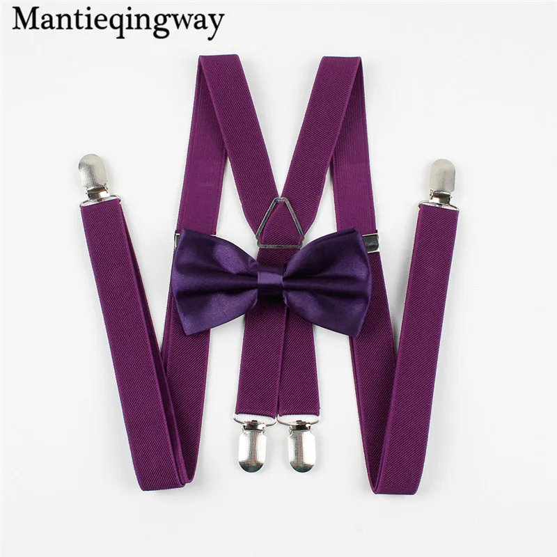 

Mantieqingway Classic Solid Color Suspenders Bow Tie Set Candy Color Polyester Wedding Bowtie Suspenders Women Men Elastic Brace