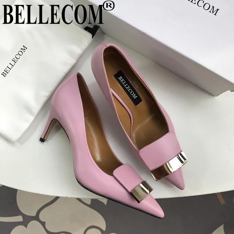 

BELLECOM Ballon's new women's shoes for fall 2019 feature pointy tips, colored leather, square buckles and single heels