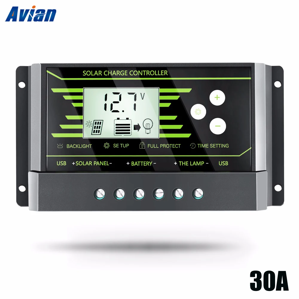 

PWM 30A Solar Charge Controller 12V 24V Auto with Back-light LCD Display Dual USB 5V Solar Regulator