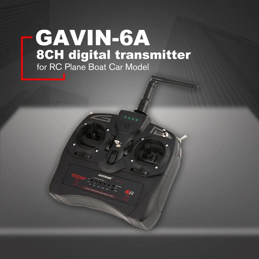 

Detrum 2.4g GAVIN-6A Remote Control DSSS FHSS 8CH Radio System Transmitter Electronic RXC7 Receiver for RC Plane Boat Car Model