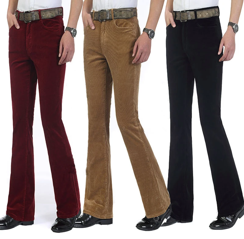 2018 zimowe ciepłe męskie komercyjne dorywczo Bootcut spodnie sztruksowe spodnie  dzwony męskie elastyczne spodnie z dzianiny dla mężczyzny|Rozszerzane  spodnie| - AliExpress