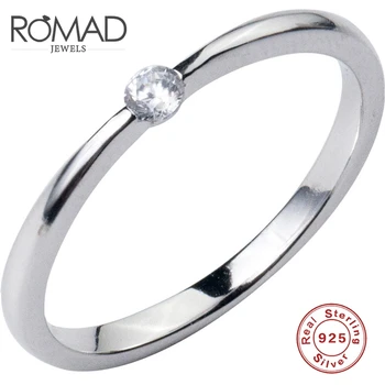 

ROMAD 100% 925 Sterling Silver Ring Women Simple Rings For Women Cubic Zircon Wedding Engagement Ring Jewelry bague femme R50