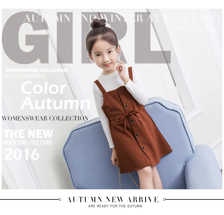 Коллекция 2019 года, Осенние комплекты одежды для детей, хлопковая одежда для девочек, комплект на бретелях, детская Корейская рубашка + юбка