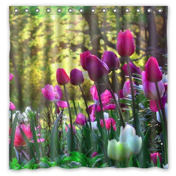 

Custom Waterproof Bathtub Screen Tulip Flower Mildewproof Bathroom Shower Curtain With 12 Hooks Decorative Spa Shelter 180*180cm