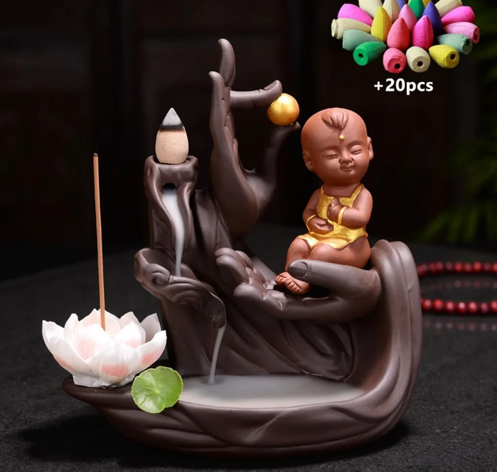 Керамическая ароматическая горелка креативный освежающий бергамот маленький Монах Будда Лотос зажигательный домашний декор 20 шт конусы водопад