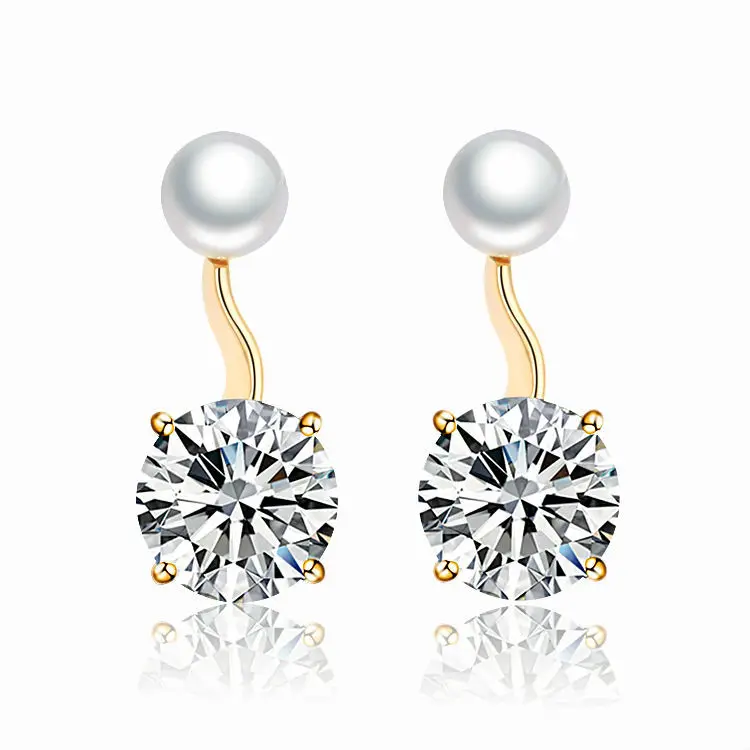 

Shopping Festival Gold Color Flower CZ Pearl Studs Earrings For Women Brincos Earrings Fashion Jewelry 28E1788