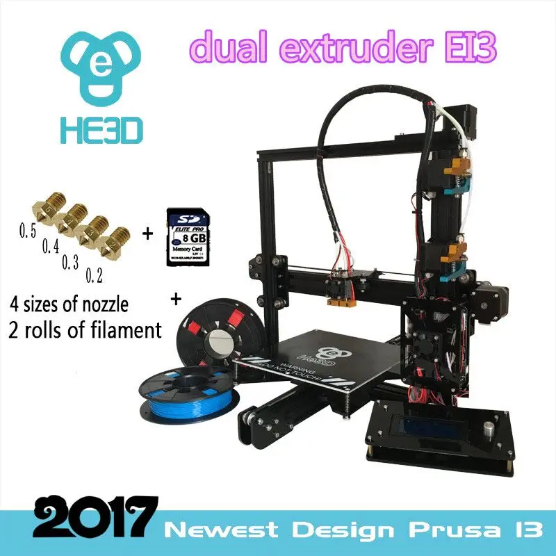 Dual extruder auto level Reprap prusa I3 flex Aluminium Extrusion 3D Printer kit 2 Rolls Filament