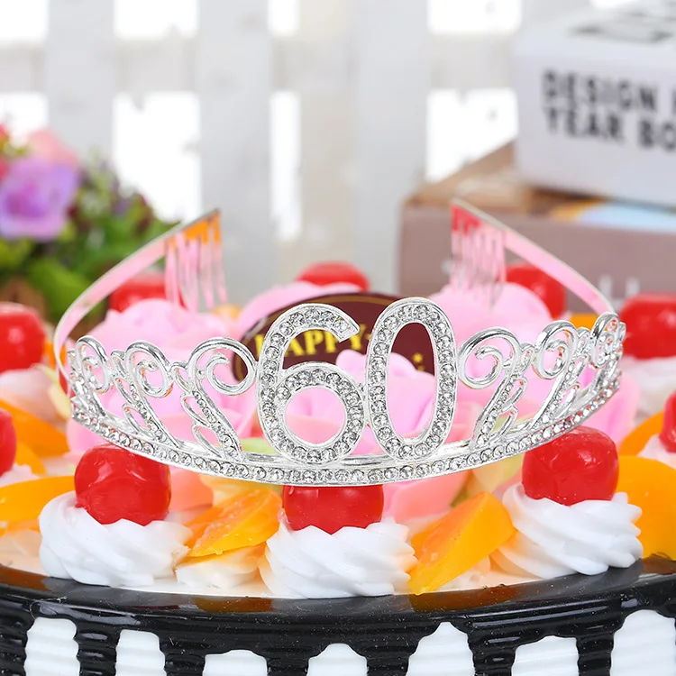  Crystal Rhinestone Tiara Princess Crown Birthday Crowns Silver Diamante Happy 18202130405060th Birthday (Silver-50th)  (4)