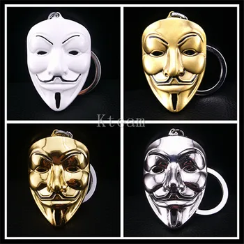 

Top Grade 4 colors Movie V for Vendetta keychain ANONYMOUS GUY Mask Metal Key Ring Key Chain Ring Fob for fans in stock Cool Toy