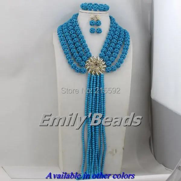 Turquoise Blue African Beads Necklace Bracelet Clip Earrings font b Jewelry b font Set Nigerian Wedding