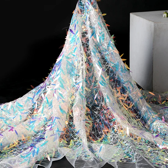 Lasui Блестящий градиент симфония моды ткани в виде рыбьей чешуи сетчатые кружева с блестками Ткань diy торжественное платье, наряд с юбкой на W0062
