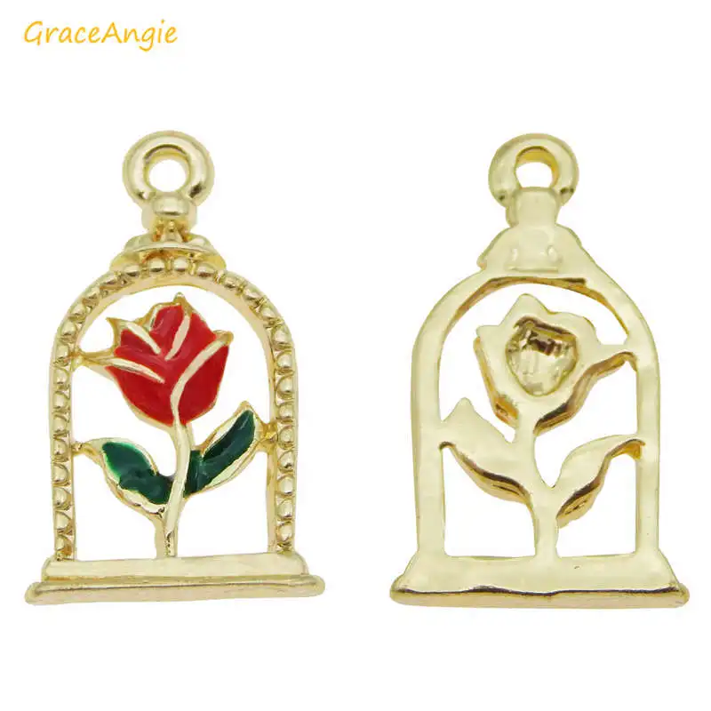 GraceAngie 10 шт. ожерелье из цинкового сплава с эмалью подвеска Роза в баночке